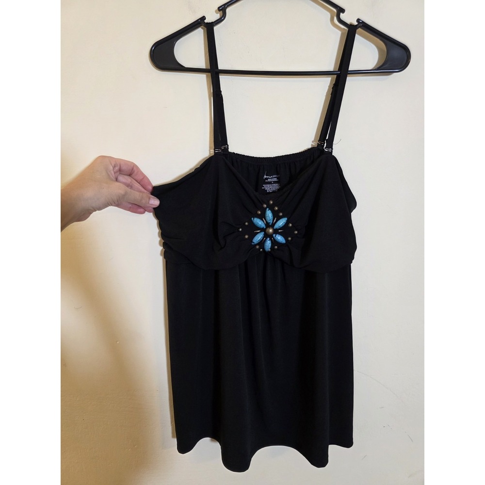 Lane Bryant Black Beaded Turquoise Medallion Camisole Top Plus Size 16 Boho‎